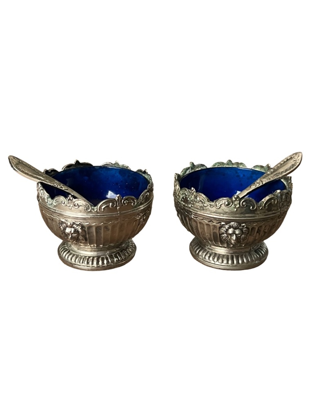 Antique G.E. Walton Birmingham EPNS Silver Plate Lion Head Salt Cellars